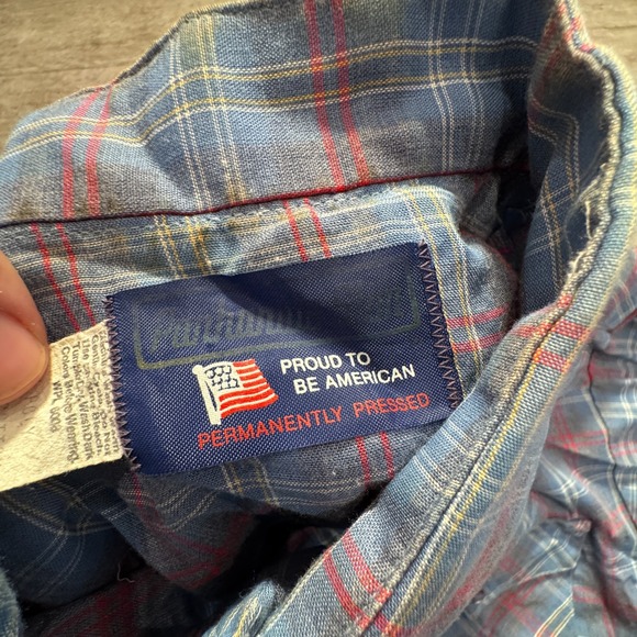 Vintage Panhandle Slim Shirt Adult Large Blue Red Plaid Western Pearl Snap USA - Picture 5 of 10